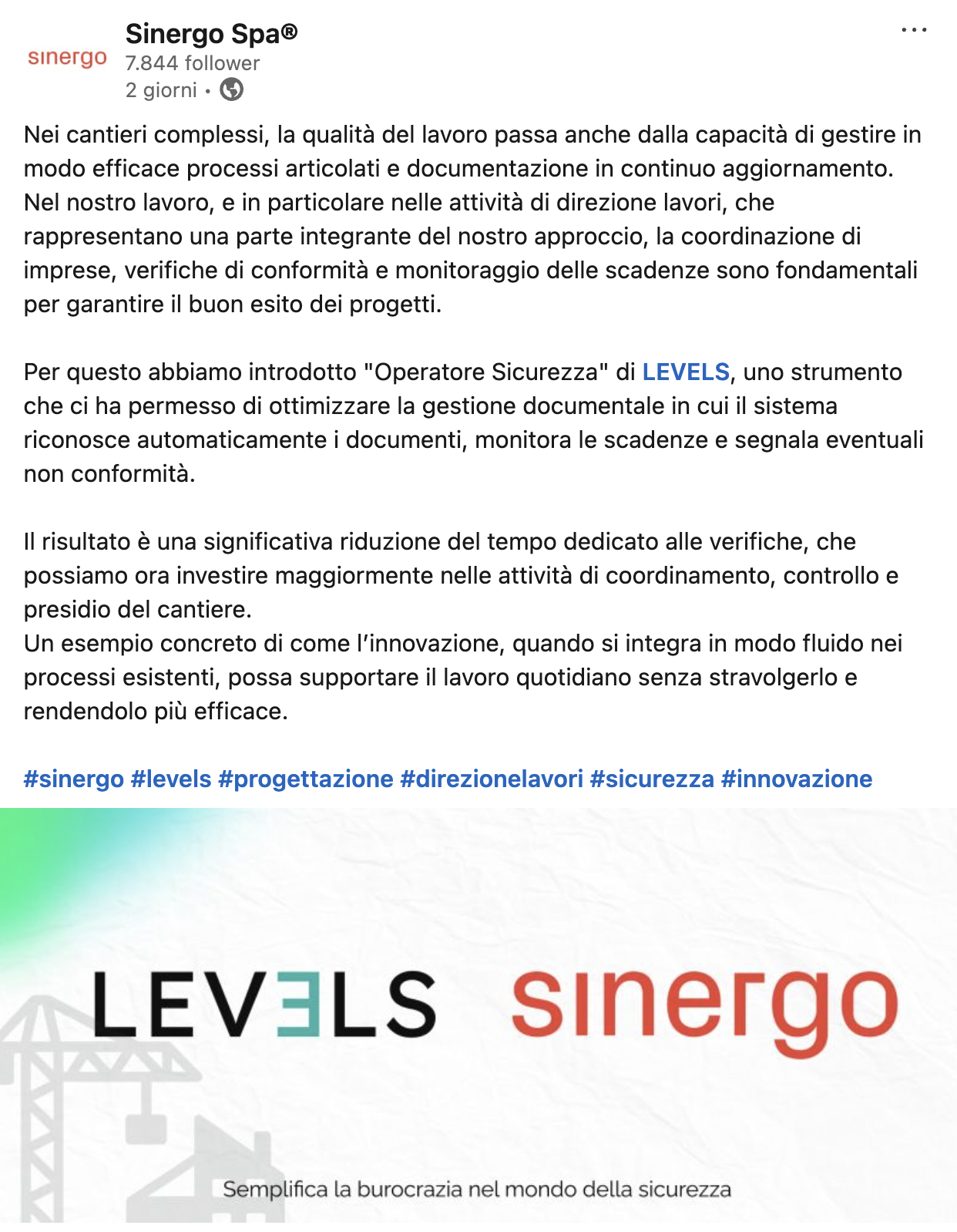 Testimonianza LinkedIn di Sinergo